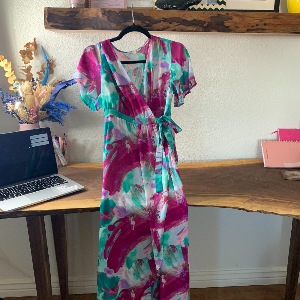 June & Hudson Tie High Low Wrap Dress Bright Maxi Dress Size Small